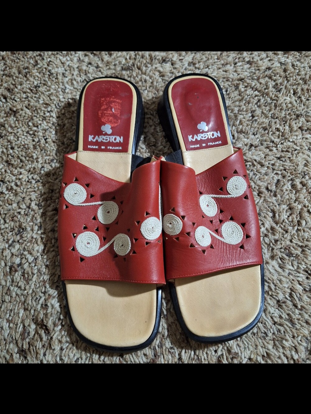 Vintage Karston France Red Leather Artisan Slides Sandals - EU 41/US 10.5